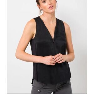 GO by Go Silk Zippy Black Sleeveless Silk Blend Top With Zipper Detail Size XS